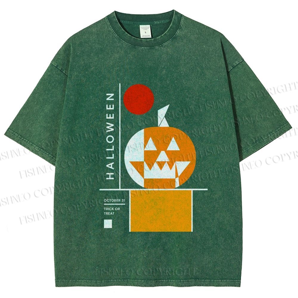 Unisex Bauhaus Halloween Pumpkin Printed Washed Tee