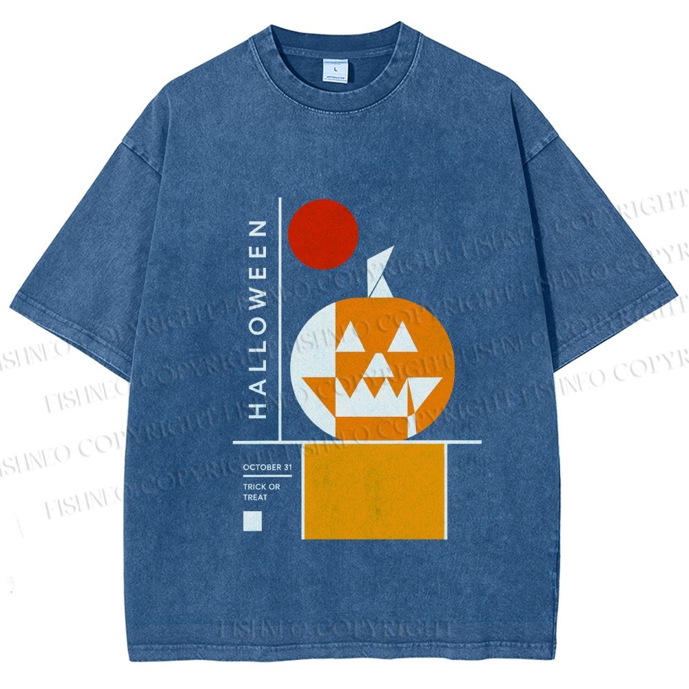 Unisex Bauhaus Halloween Pumpkin Printed Washed Tee