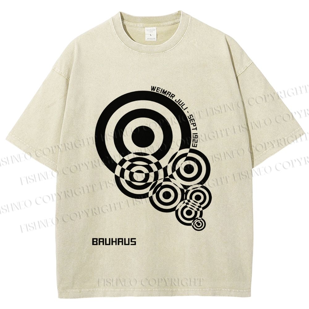 Unisex Bauhaus Geometric Circles Printed Washed Tee