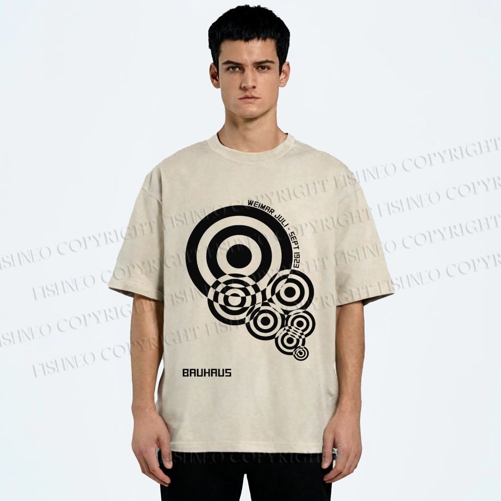 Unisex Bauhaus Geometric Circles Printed Washed Tee