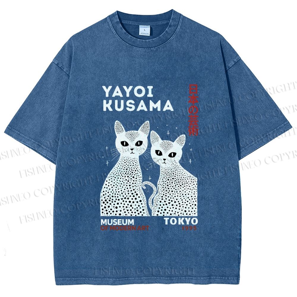 Unisex Yayoi Kusama Black Cat Printed Washed Tee