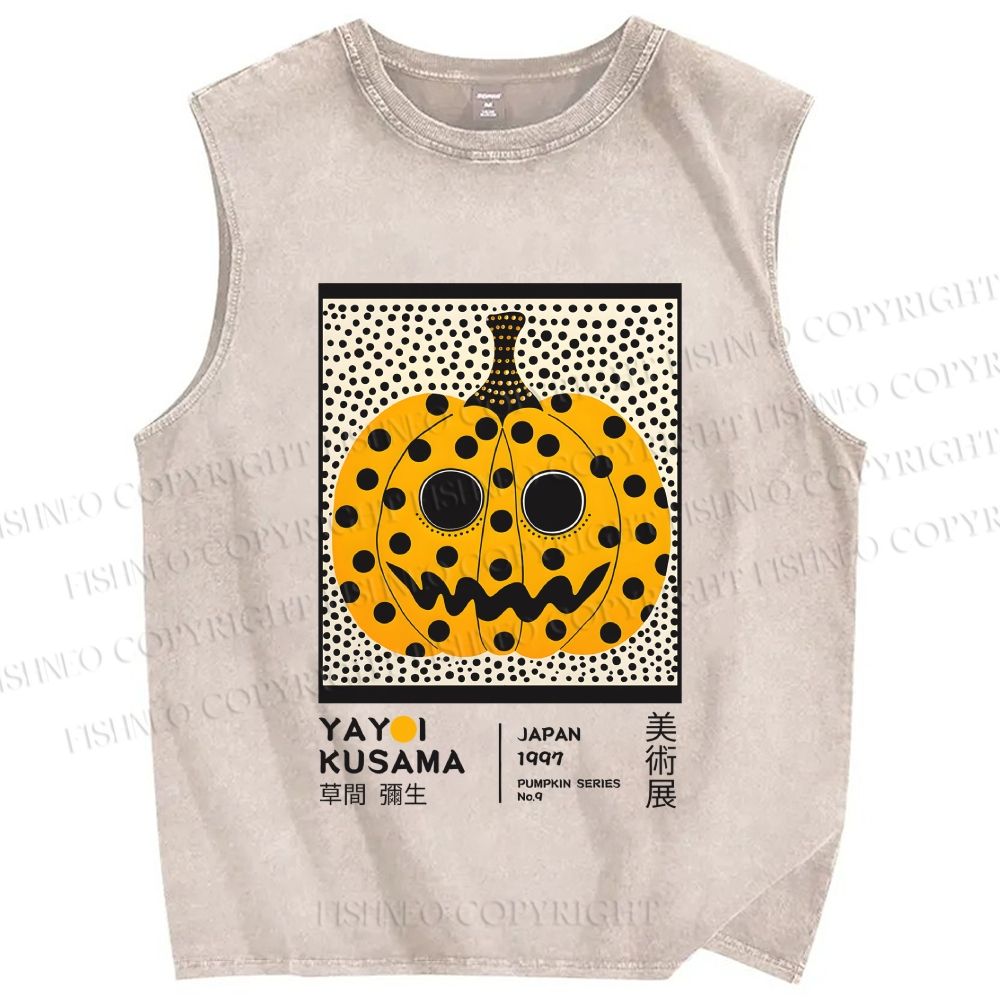 Unisex Yayoi Kusama Halloween Pumpkin Printed Washed Tank Top