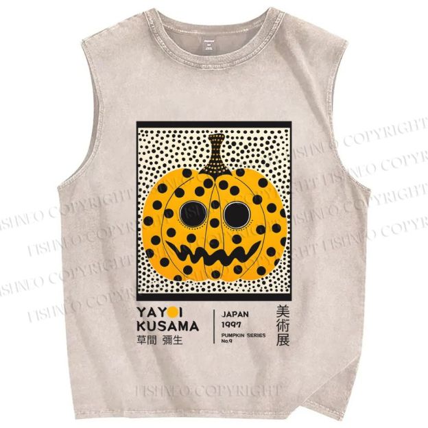 Unisex Yayoi Kusama Halloween Pumpkin Printed Washed Tank Top