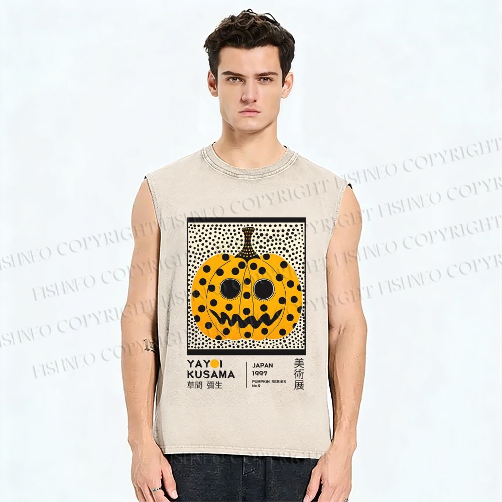 Unisex Yayoi Kusama Halloween Pumpkin Printed Washed Tank Top