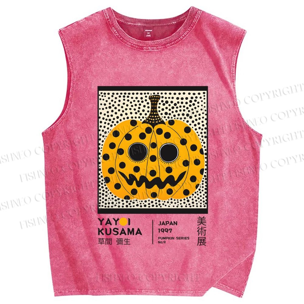 Unisex Yayoi Kusama Halloween Pumpkin Printed Washed Tank Top