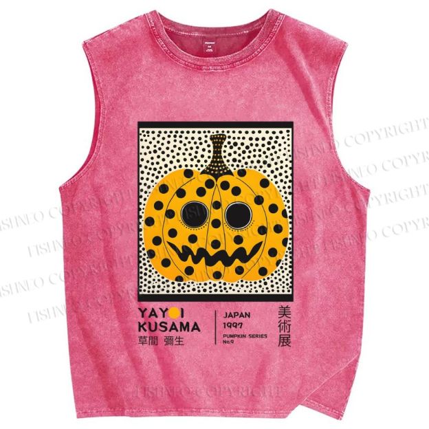 Unisex Yayoi Kusama Halloween Pumpkin Printed Washed Tank Top