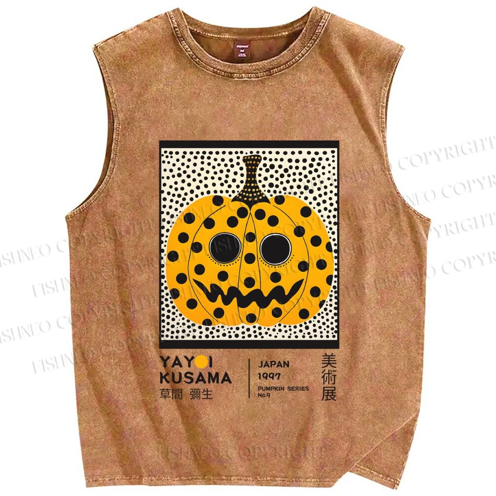 Unisex Yayoi Kusama Halloween Pumpkin Printed Washed Tank Top