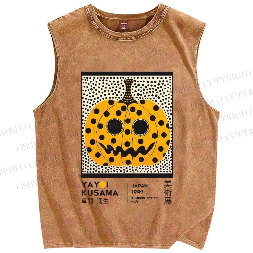 Unisex Yayoi Kusama Halloween Pumpkin Printed Washed Tank Top