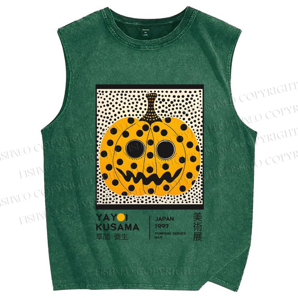 Unisex Yayoi Kusama Halloween Pumpkin Printed Washed Tank Top