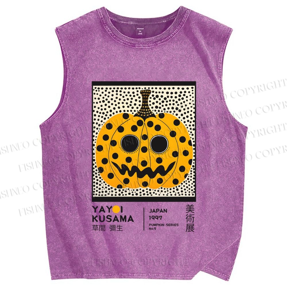 Unisex Yayoi Kusama Halloween Pumpkin Printed Washed Tank Top