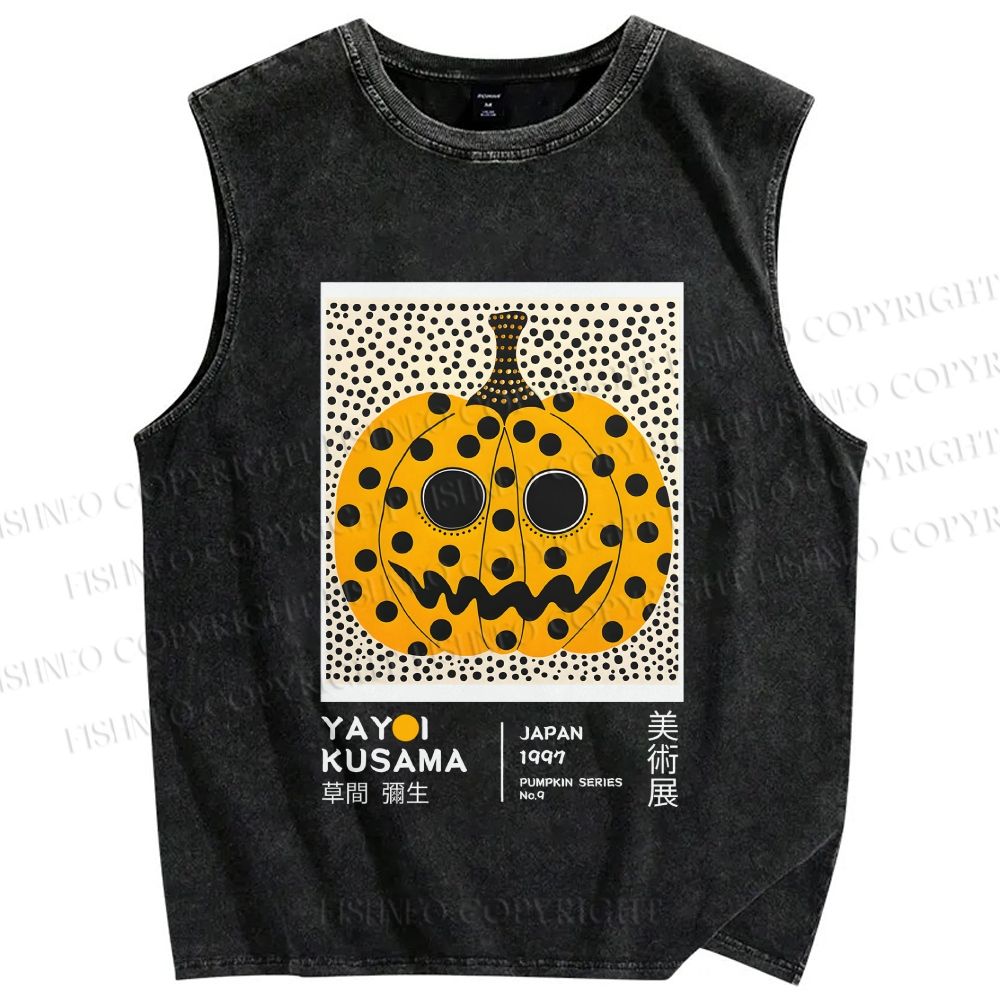 Unisex Yayoi Kusama Halloween Pumpkin Printed Washed Tank Top
