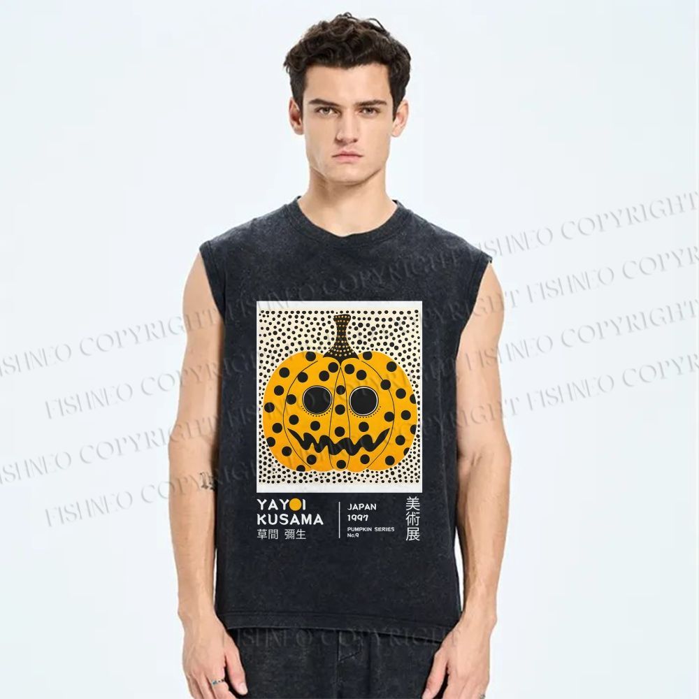 Unisex Yayoi Kusama Halloween Pumpkin Printed Washed Tank Top