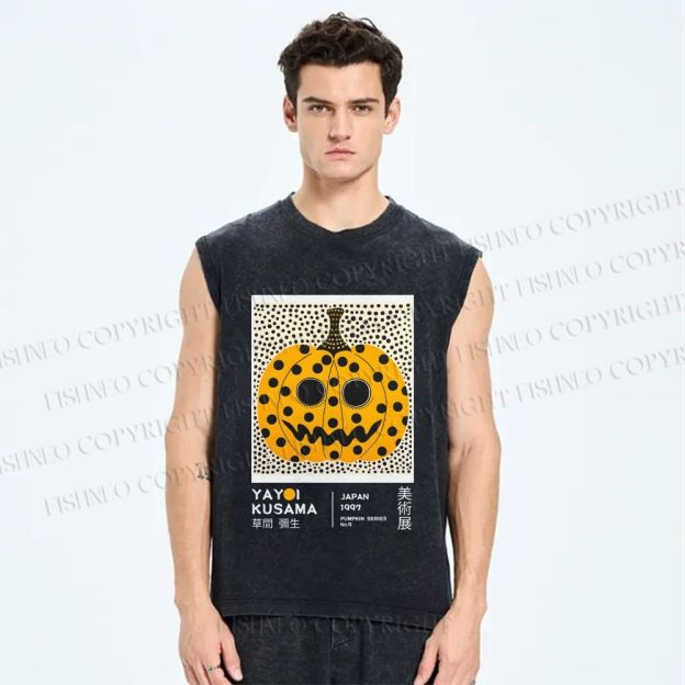 Unisex Yayoi Kusama Halloween Pumpkin Printed Washed Tank Top