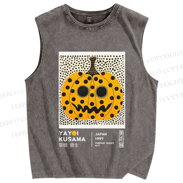 Unisex Yayoi Kusama Halloween Pumpkin Printed Washed Tank Top