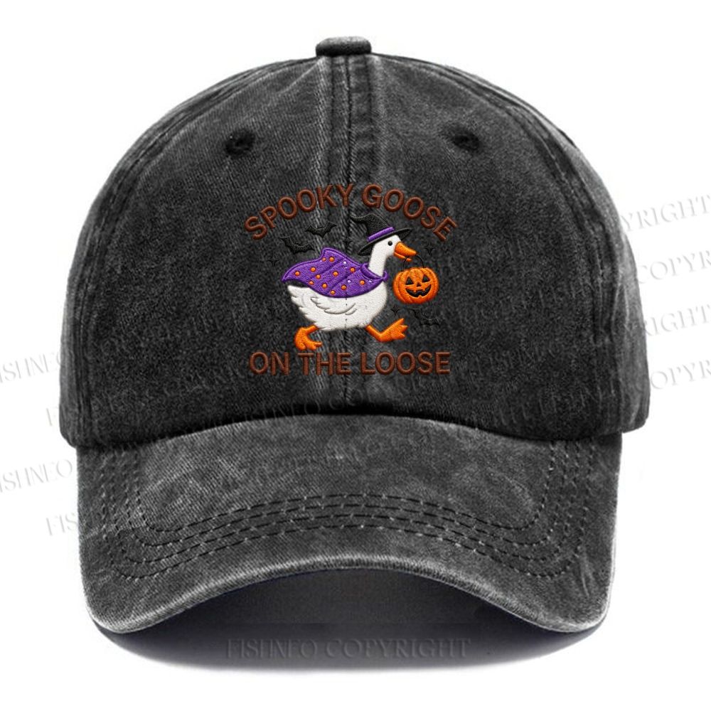 Unisex Vintage Halloween Spooky Goose On The Loose Casual Embroidered Washed Cap