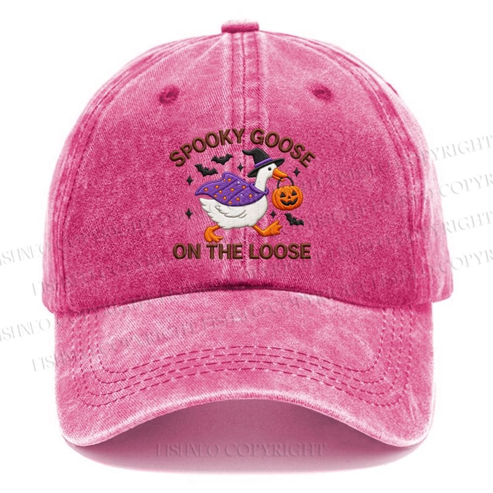 Unisex Vintage Halloween Spooky Goose On The Loose Casual Embroidered Washed Cap