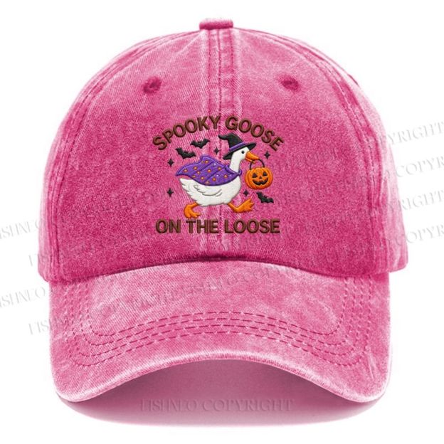 Unisex Vintage Halloween Spooky Goose On The Loose Casual Embroidered Washed Cap