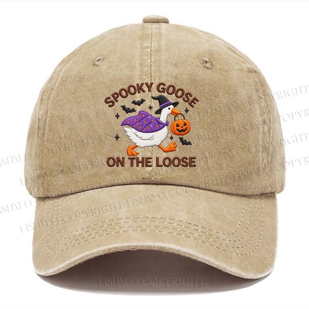 Unisex Vintage Halloween Spooky Goose On The Loose Casual Embroidered Washed Cap