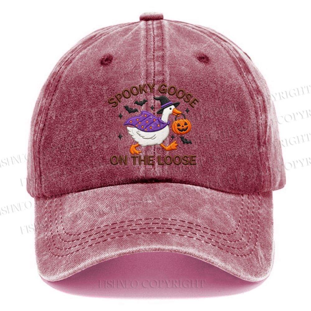 Unisex Vintage Halloween Spooky Goose On The Loose Casual Embroidered Washed Cap