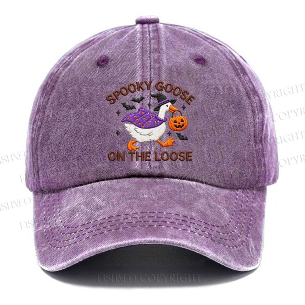 Unisex Vintage Halloween Spooky Goose On The Loose Casual Embroidered Washed Cap