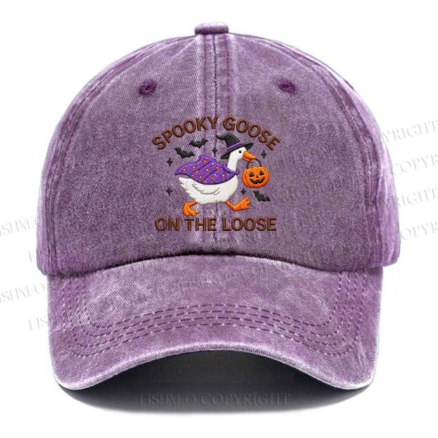 Unisex Vintage Halloween Spooky Goose On The Loose Casual Embroidered Washed Cap