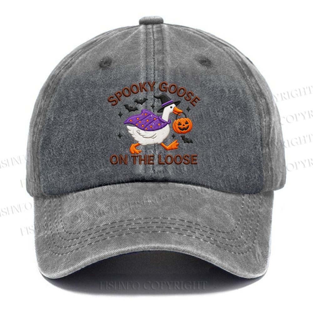 Unisex Vintage Halloween Spooky Goose On The Loose Casual Embroidered Washed Cap