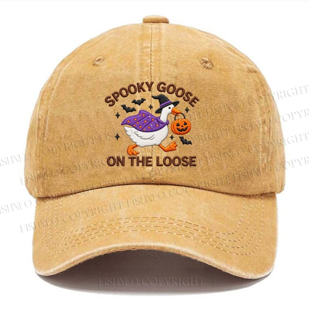 Unisex Vintage Halloween Spooky Goose On The Loose Casual Embroidered Washed Cap