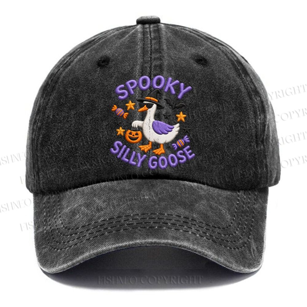 Unisex Vintage Halloween Spooky Silly Goose Casual Embroidered Washed Cap