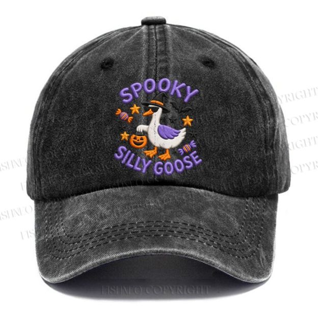 Unisex Vintage Halloween Spooky Silly Goose Casual Embroidered Washed Cap