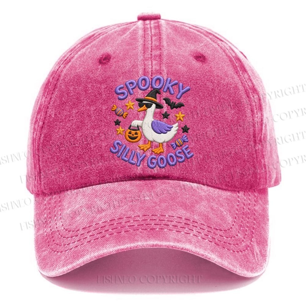 Unisex Vintage Halloween Spooky Silly Goose Casual Embroidered Washed Cap