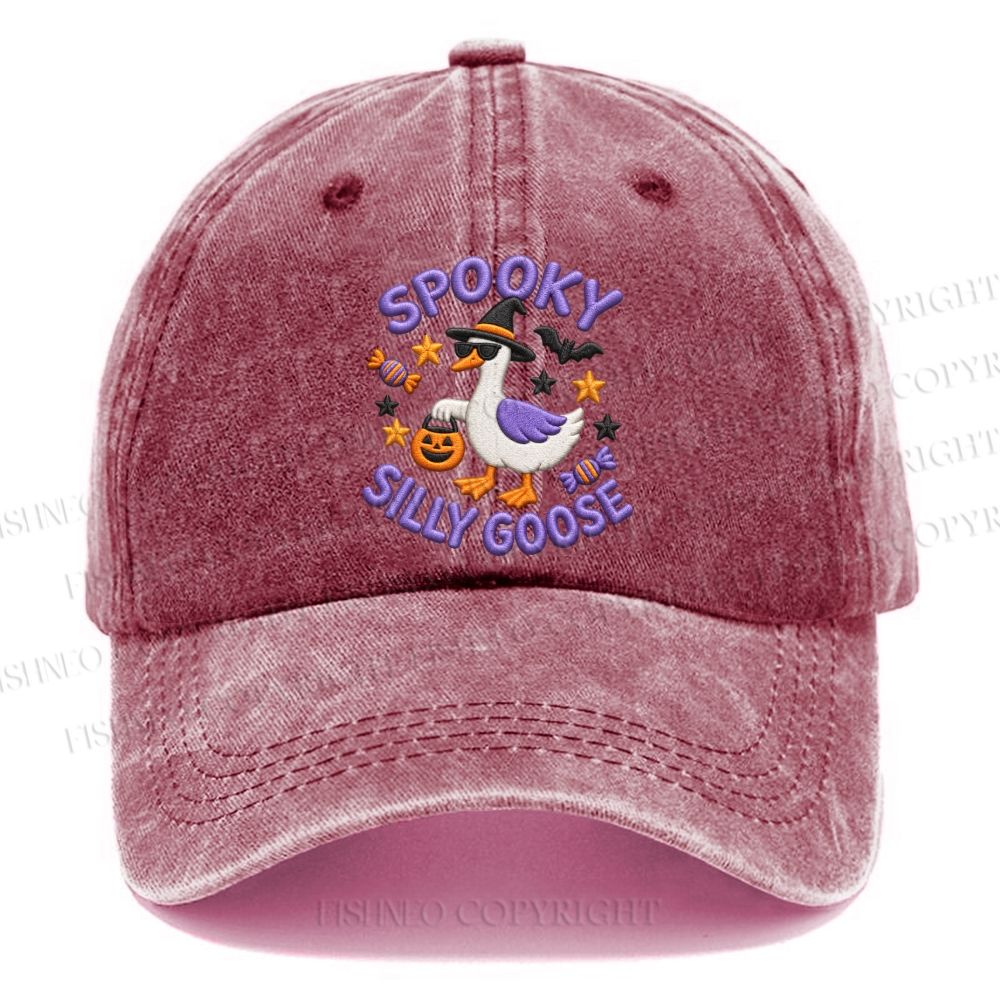 Unisex Vintage Halloween Spooky Silly Goose Casual Embroidered Washed Cap
