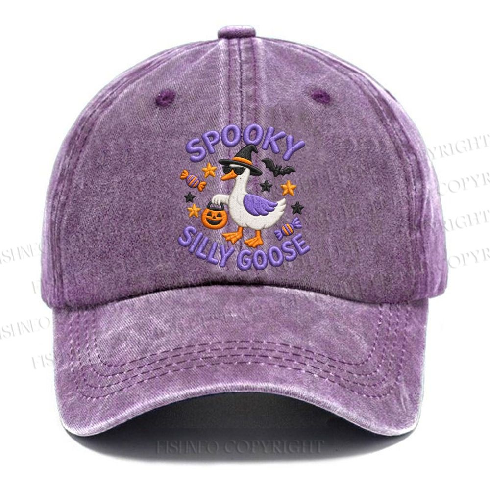 Unisex Vintage Halloween Spooky Silly Goose Casual Embroidered Washed Cap