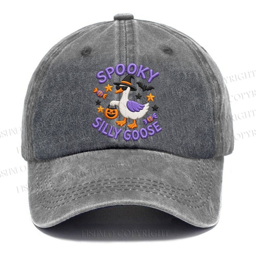 Unisex Vintage Halloween Spooky Silly Goose Casual Embroidered Washed Cap