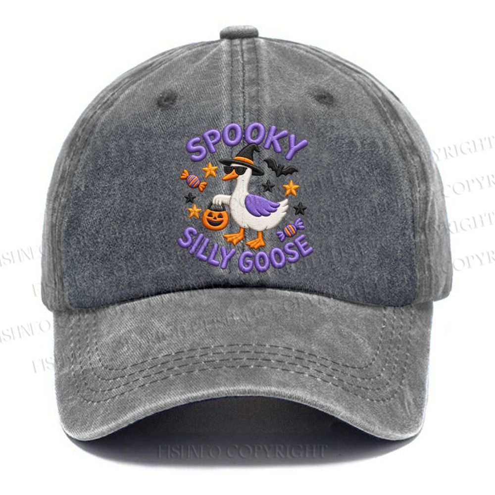 Unisex Vintage Halloween Spooky Silly Goose Casual Embroidered Washed Cap