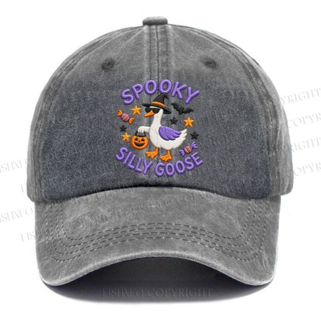 Unisex Vintage Halloween Spooky Silly Goose Casual Embroidered Washed Cap