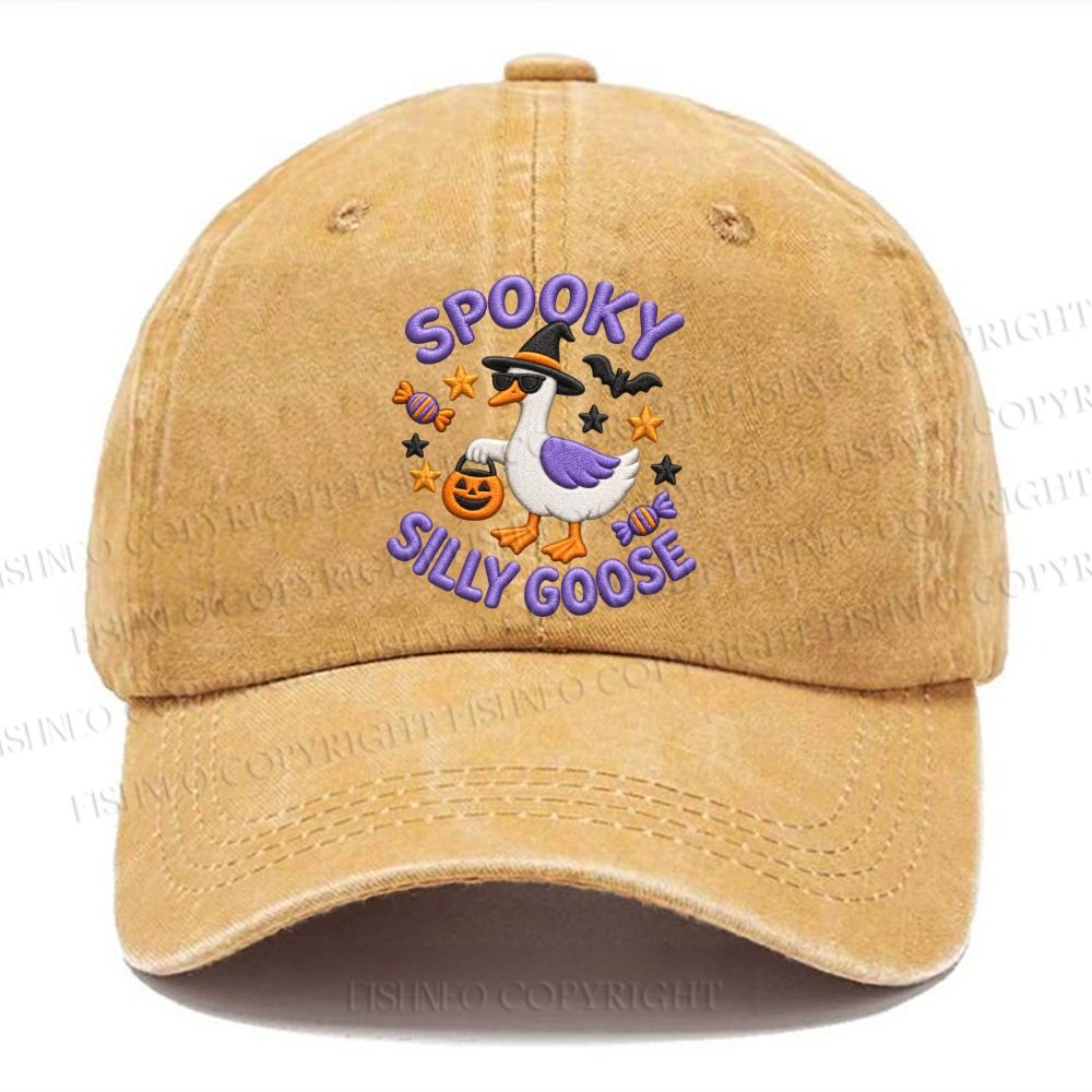 Unisex Vintage Halloween Spooky Silly Goose Casual Embroidered Washed Cap