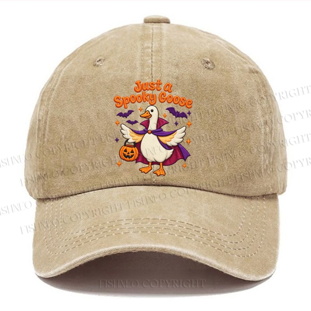 Unisex Vintage Halloween Just A Spooky Goose Casual Embroidered Washed Cap