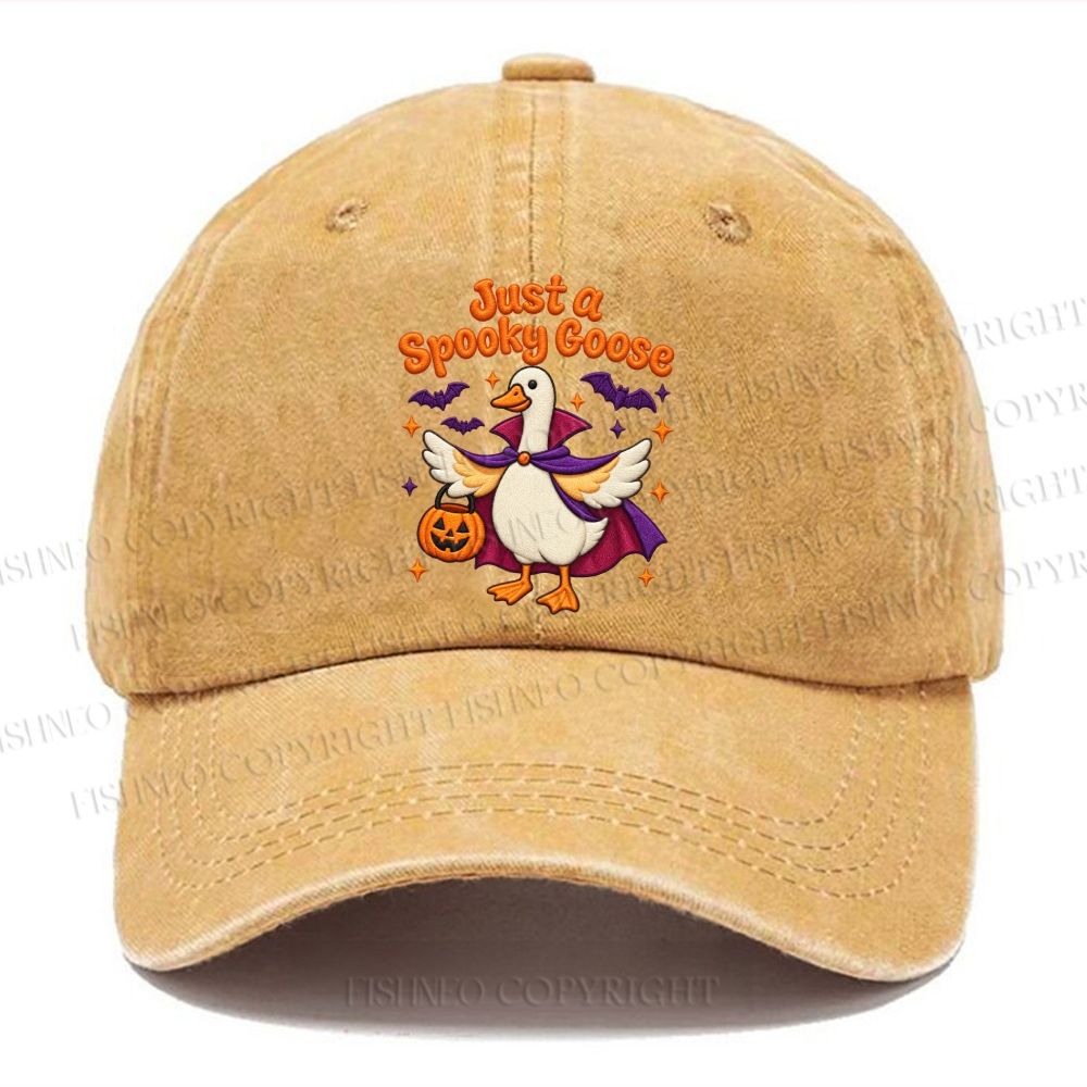 Unisex Vintage Halloween Just A Spooky Goose Casual Embroidered Washed Cap