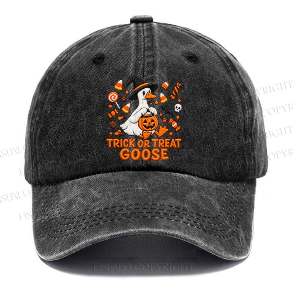 Unisex Vintage Trick Or Treat Goose Halloween Candy Pumpkin Casual Washed Cap
