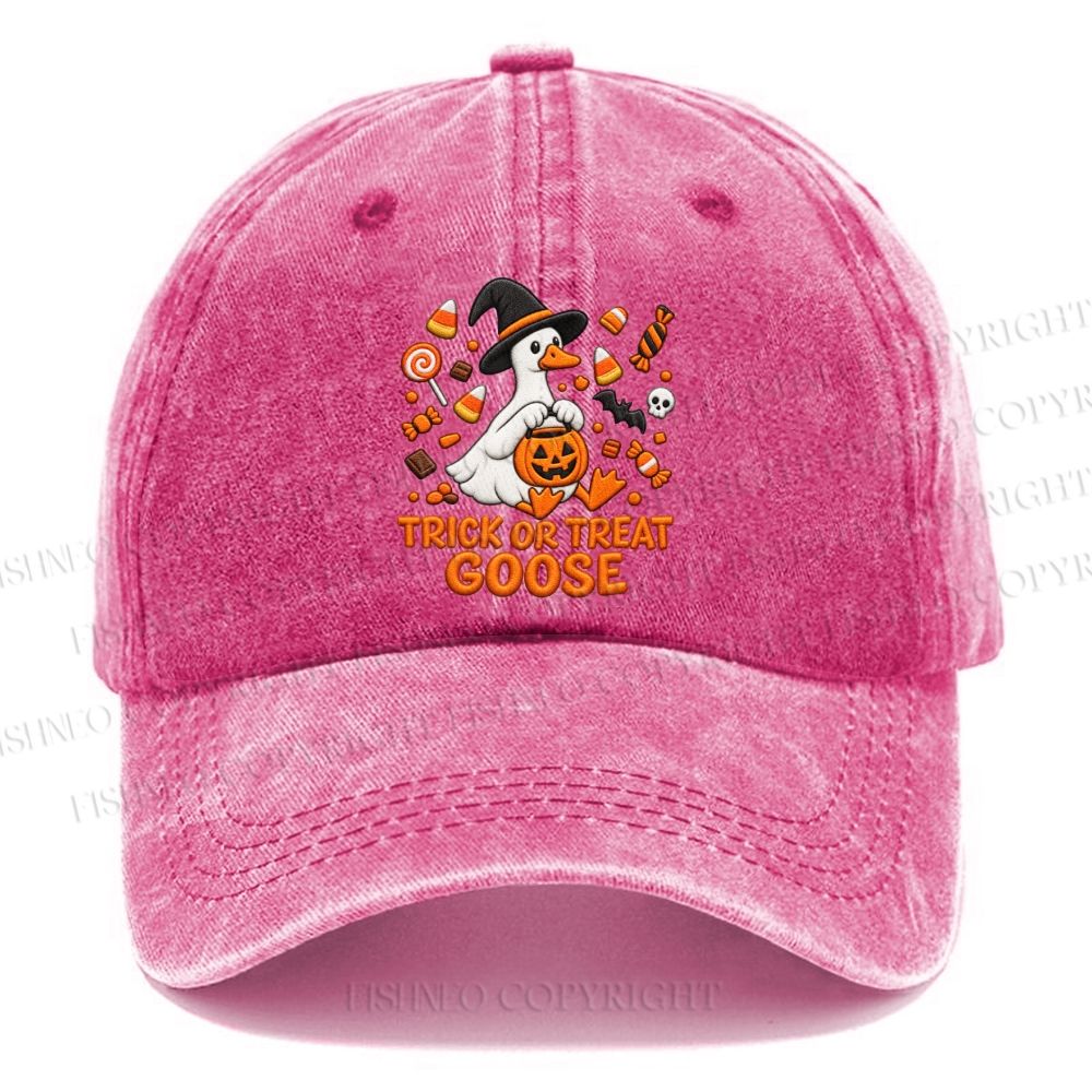 Unisex Vintage Trick Or Treat Goose Halloween Candy Pumpkin Casual Washed Cap