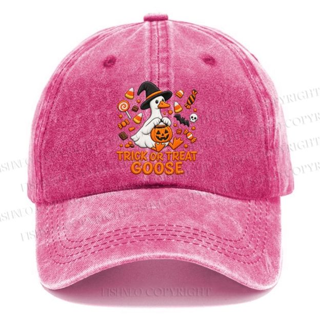 Unisex Vintage Trick Or Treat Goose Halloween Candy Pumpkin Casual Washed Cap
