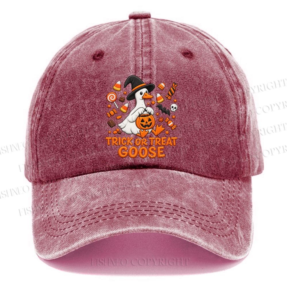 Unisex Vintage Trick Or Treat Goose Halloween Candy Pumpkin Casual Washed Cap