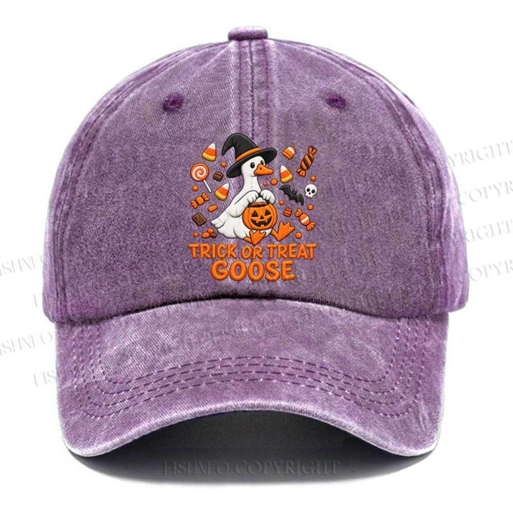 Unisex Vintage Trick Or Treat Goose Halloween Candy Pumpkin Casual Washed Cap
