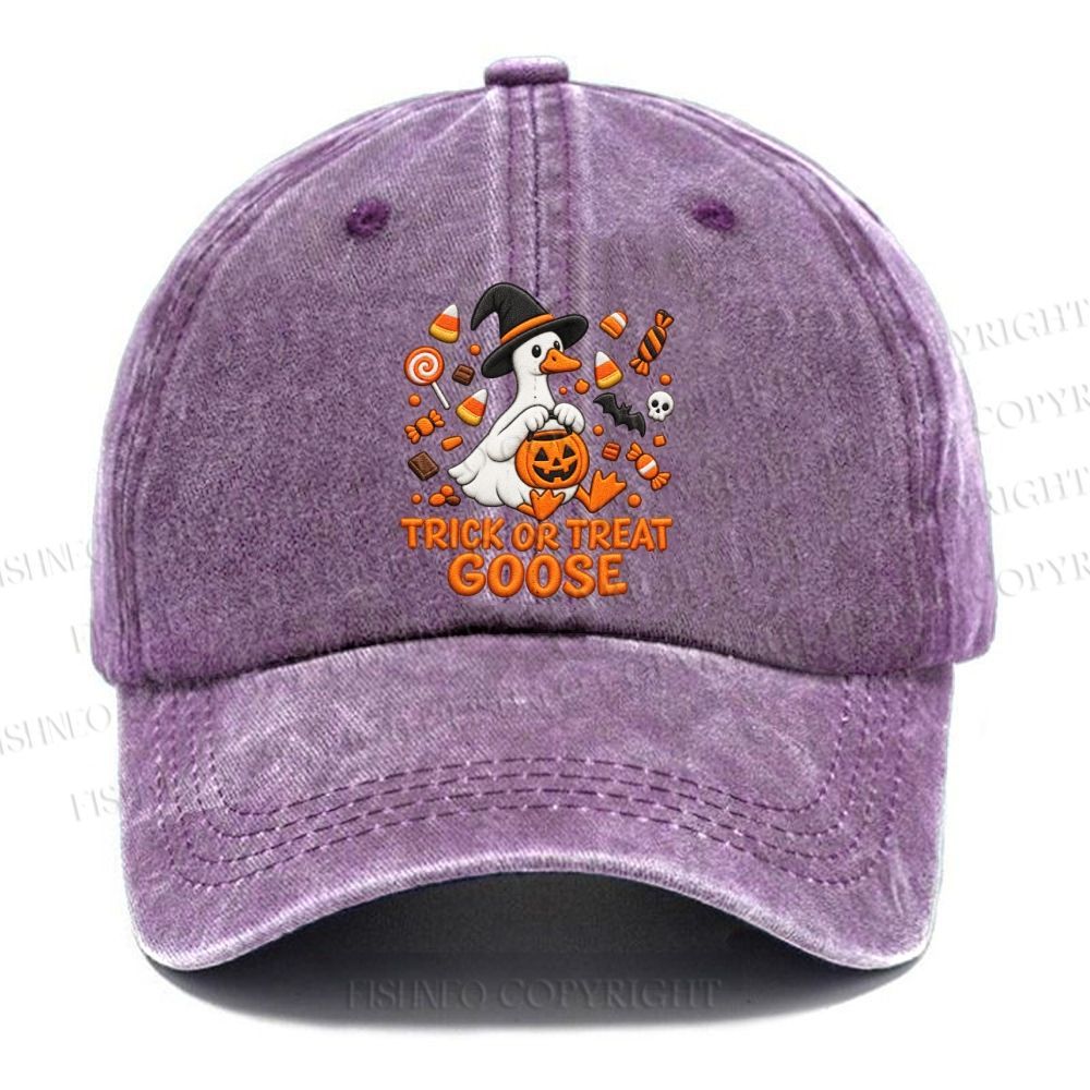 Unisex Vintage Trick Or Treat Goose Halloween Candy Pumpkin Casual Washed Cap