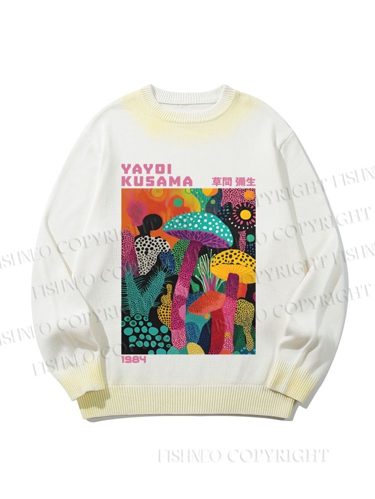 Unisex Yayoi Kusama Multicolor Mushroom Gradient Casual sweater