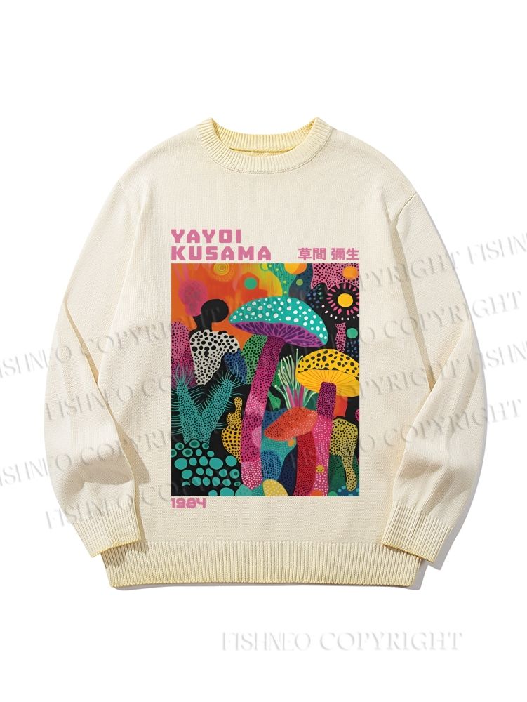 Unisex Yayoi Kusama Multicolor Mushroom Gradient Casual sweater