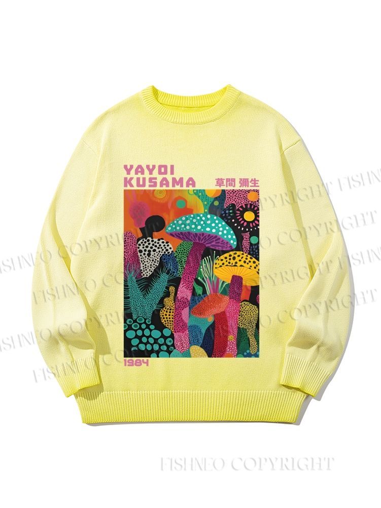 Unisex Yayoi Kusama Multicolor Mushroom Gradient Casual sweater