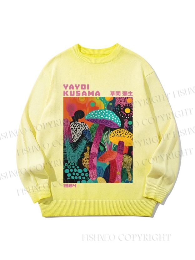 Unisex Yayoi Kusama Multicolor Mushroom Gradient Casual sweater