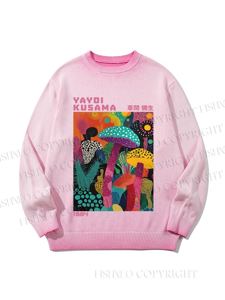 Unisex Yayoi Kusama Multicolor Mushroom Gradient Casual sweater