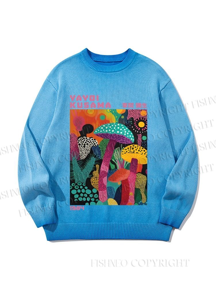 Unisex Yayoi Kusama Multicolor Mushroom Gradient Casual sweater